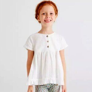 MAYORAL Toddler Buttoned White Flowy Swing Short Sleeve Tunic Top Tee Sz 2T NWoT